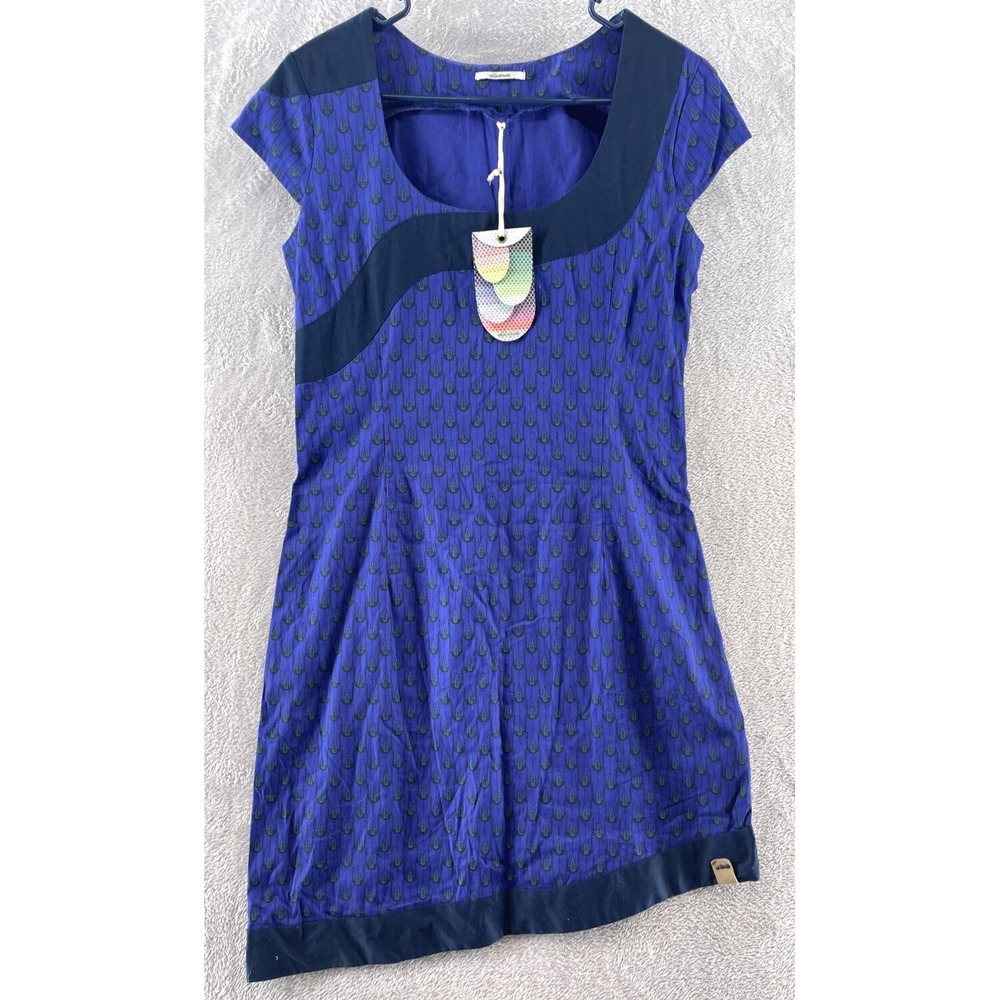 SKUNKFUNK Dress Womens Sz 4 Marianton Shift Cap Sleeve Blue Abstract ZABAL